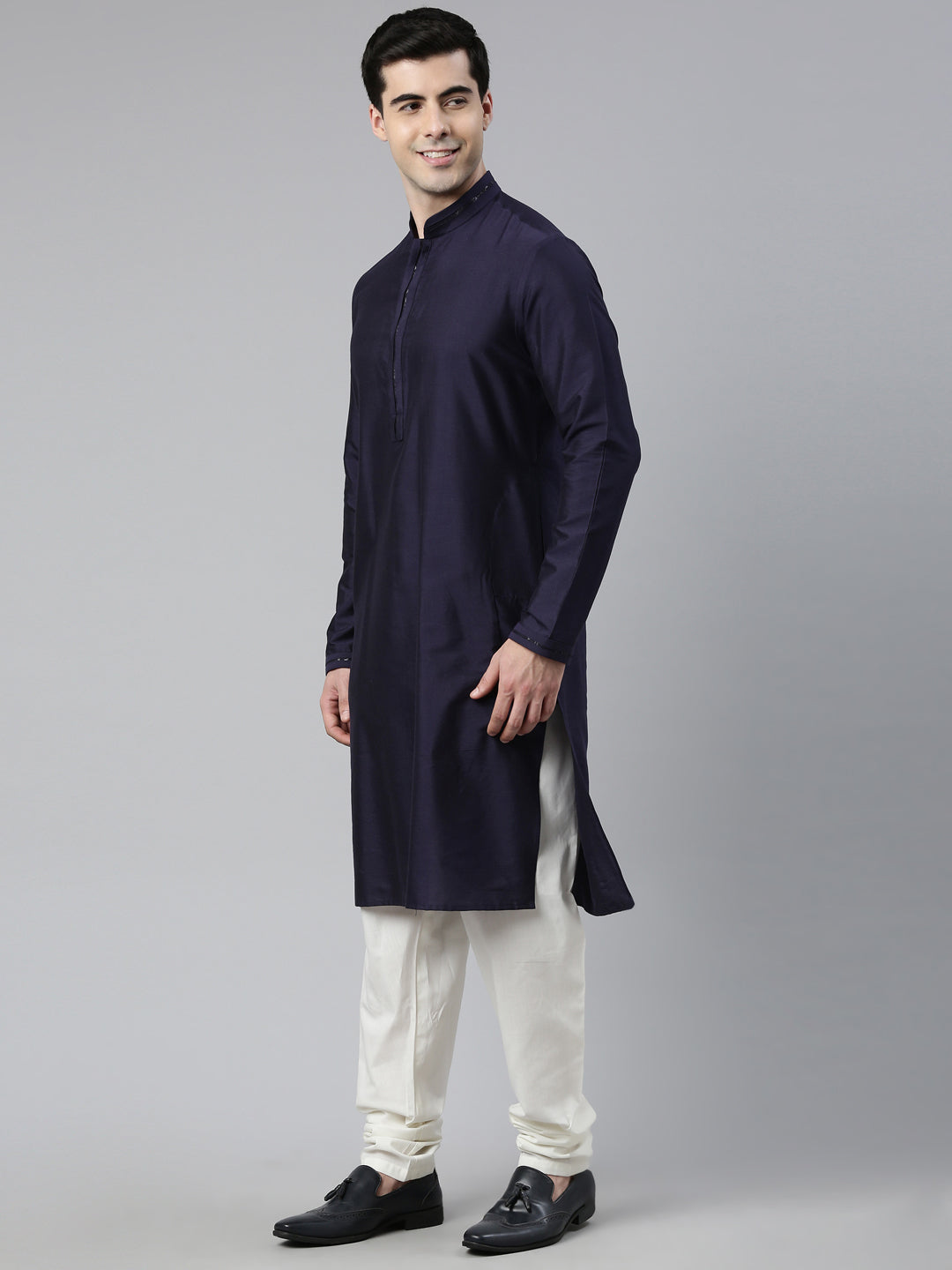 Midnight Blue Jacquard Jacket With Navy Kurta