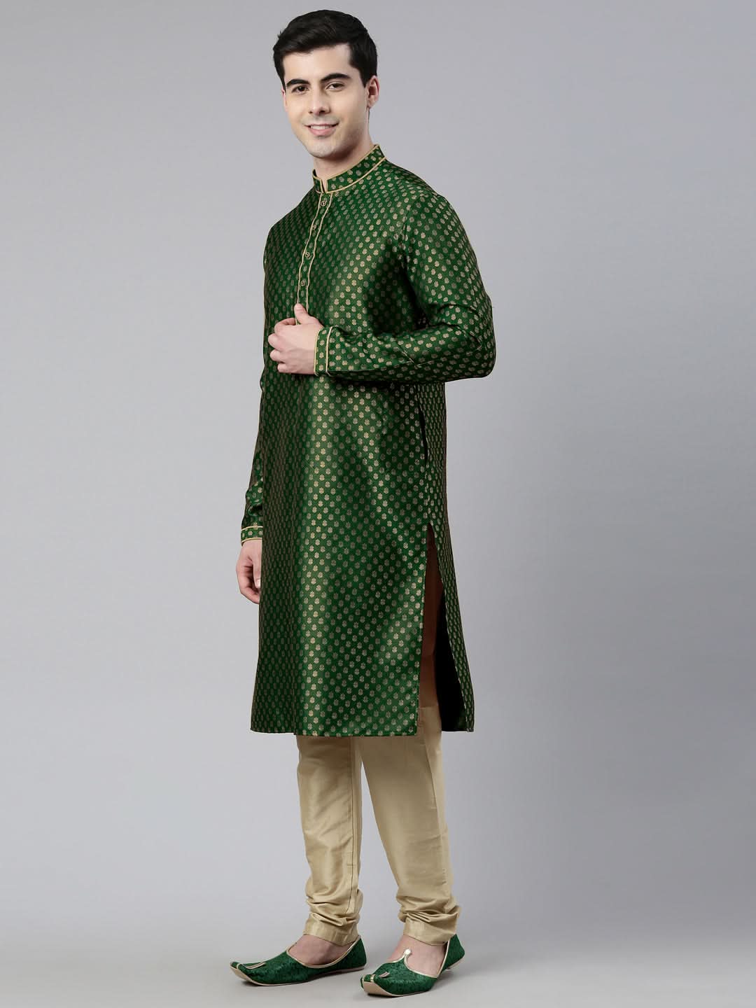 Green Brocade Jacket and Kurta Set