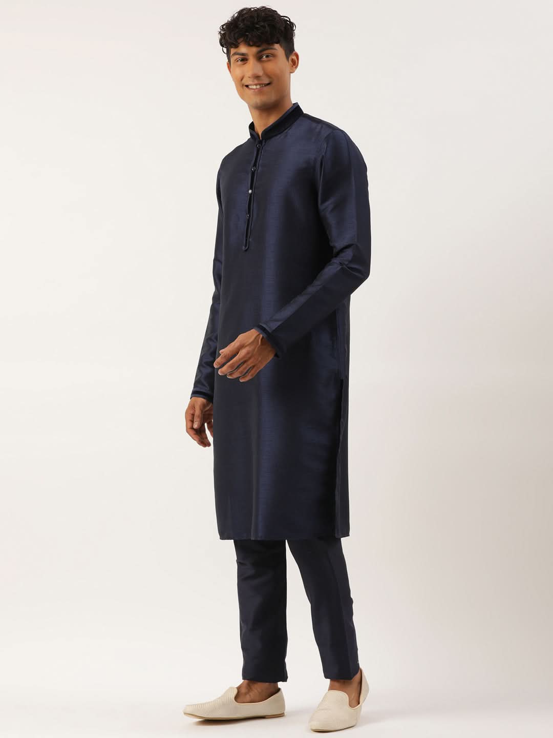 Navy Embroidered Jacket Kurta Set