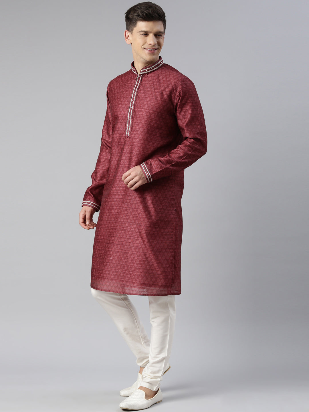 MAROON COTTON PRINTED KURTA SET