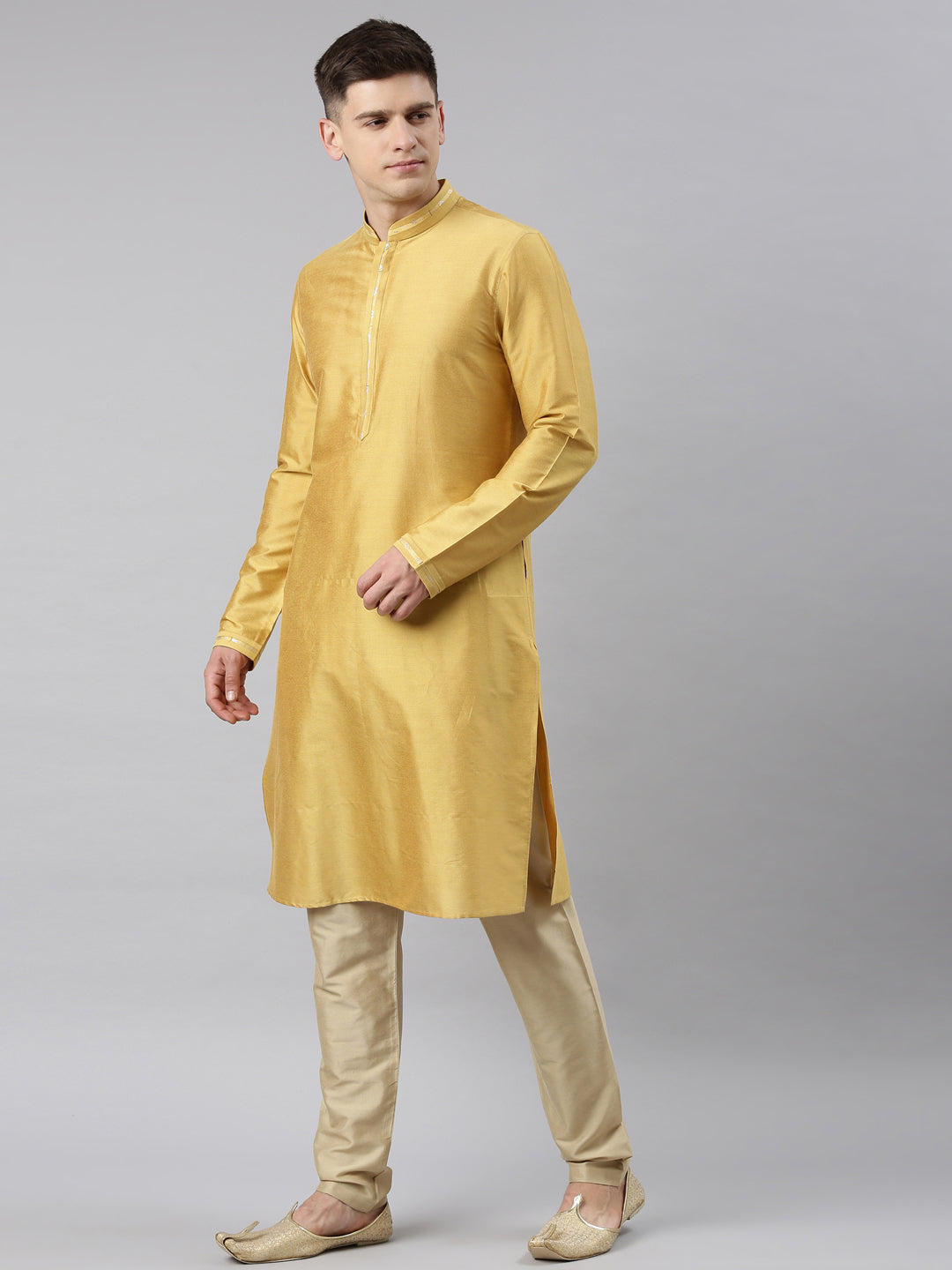 Yellow Banarasi Jacket With Yellow Kurta Set