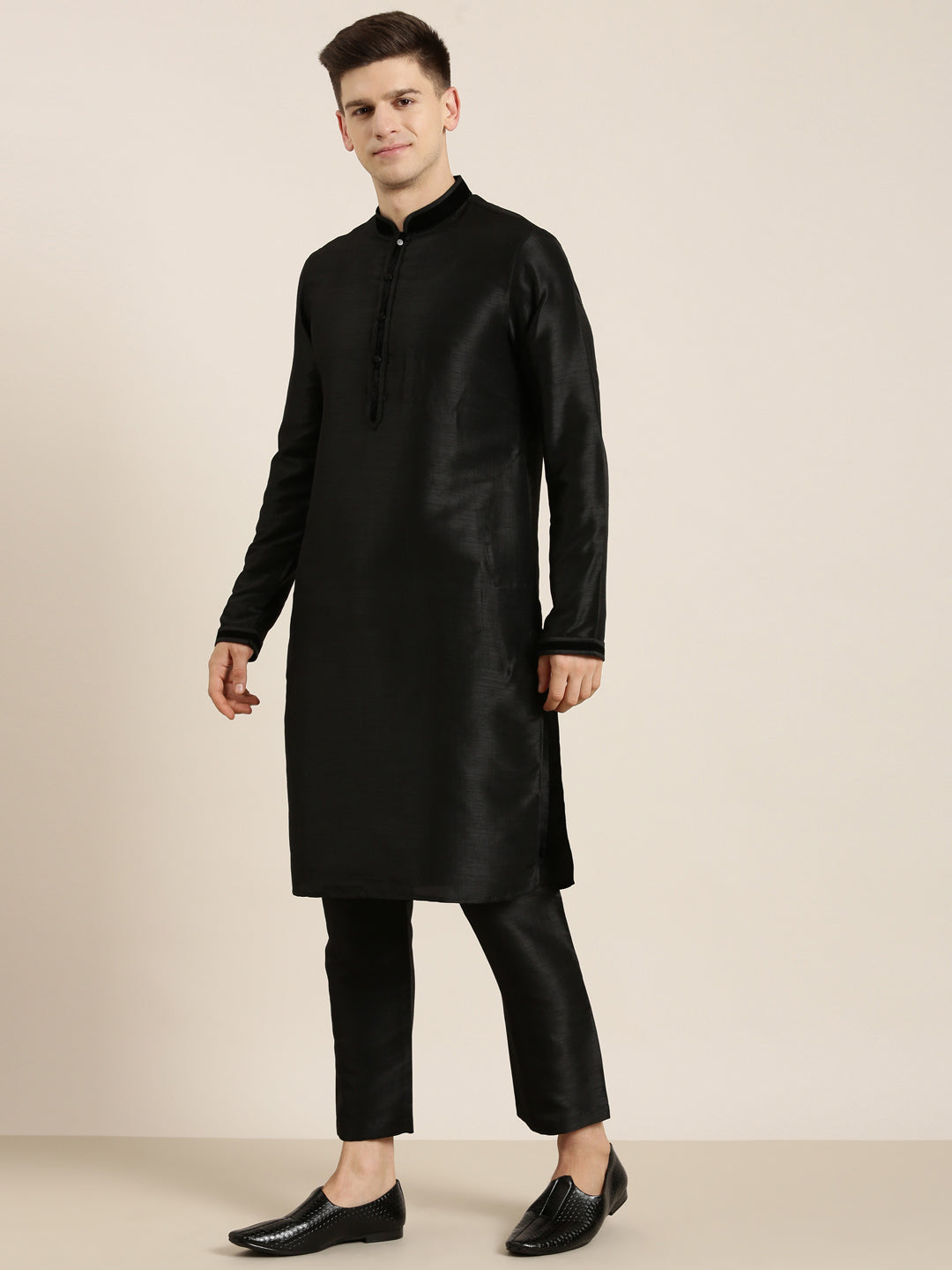 Black Jacquard Layered Jacket Set