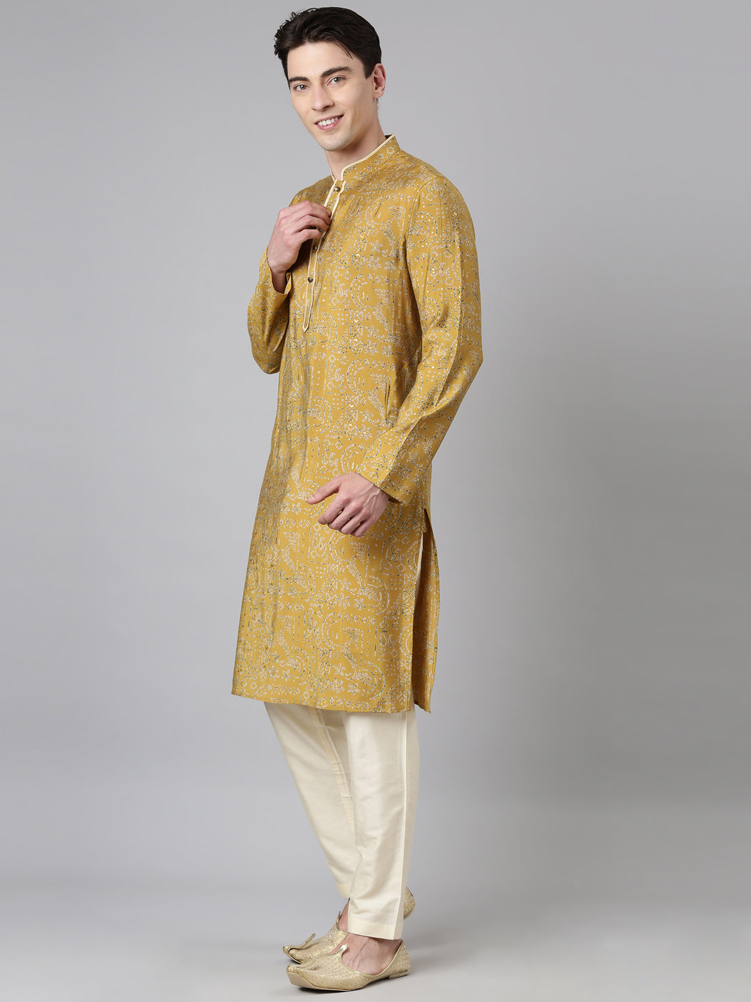 Mustard Batik Print Kurta Set
