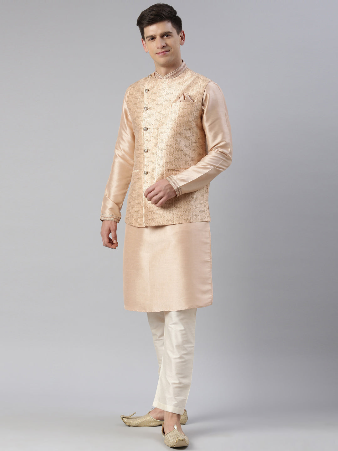 Peach Printed Overlap Jacket Kurta set