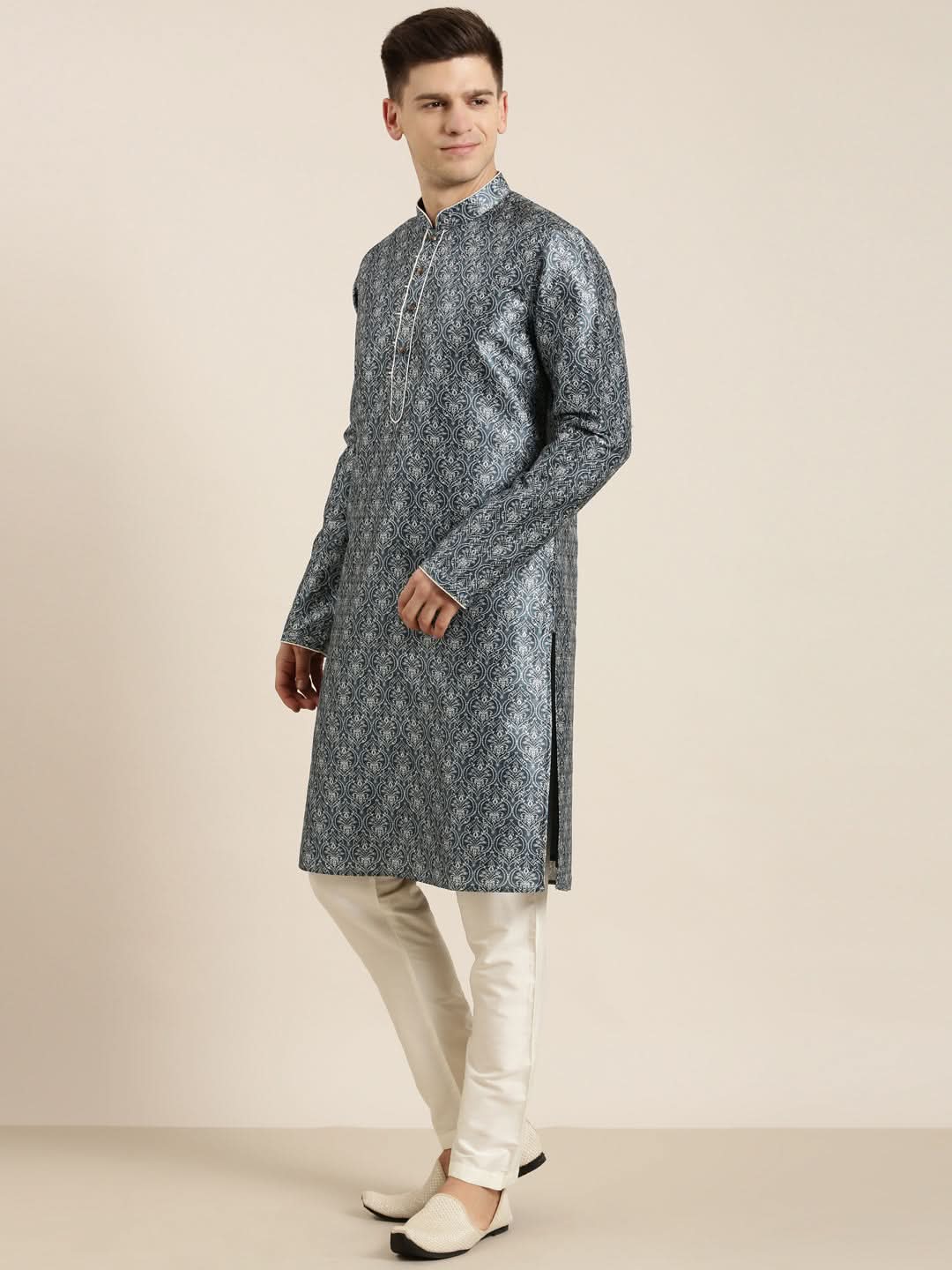 Blue Indigo Damask Dabu Print Kurta Set