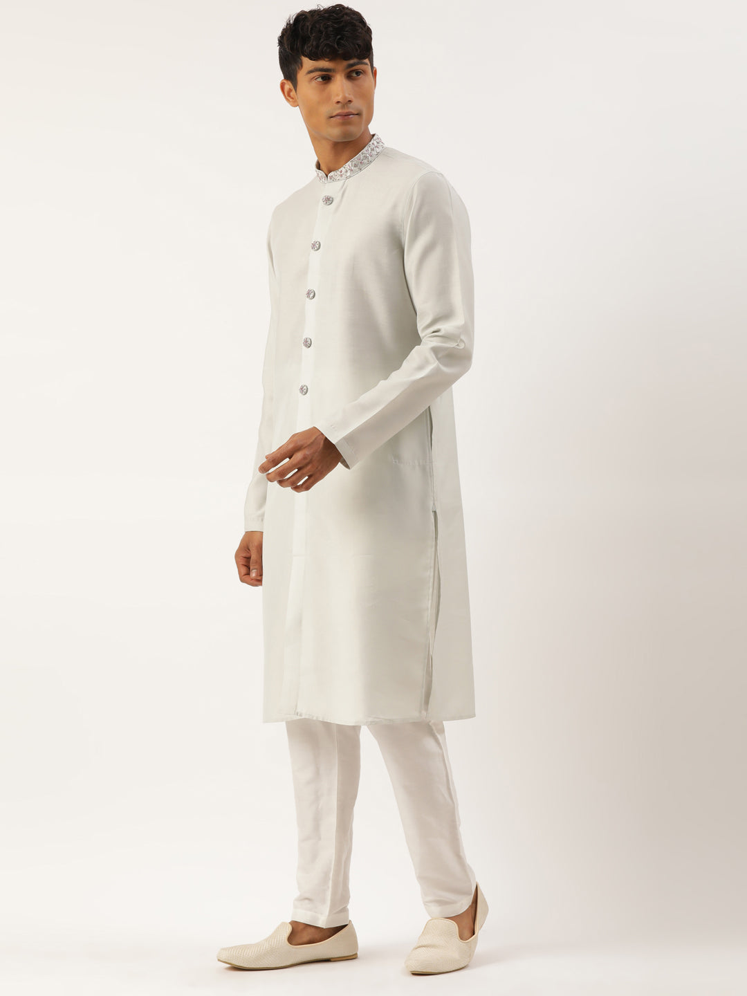 Light Blue Embriodered Indowestern With Kutra