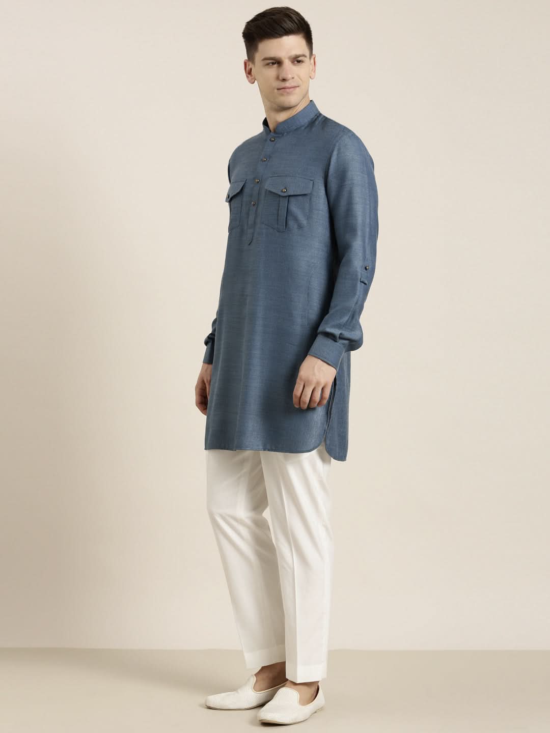 Denim Blue Cotton Short Pathani
