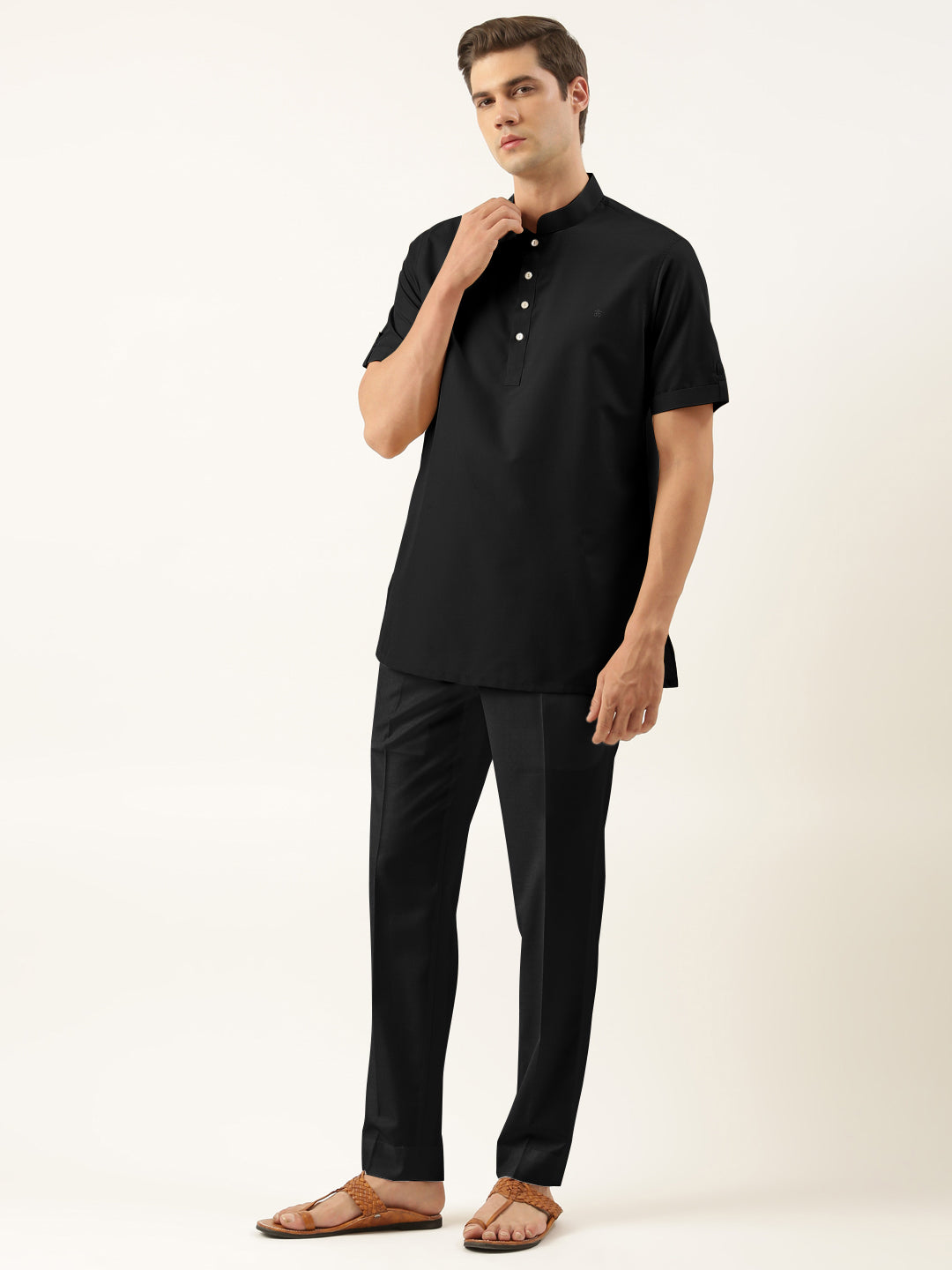 Black Cotton Short Kurta Set