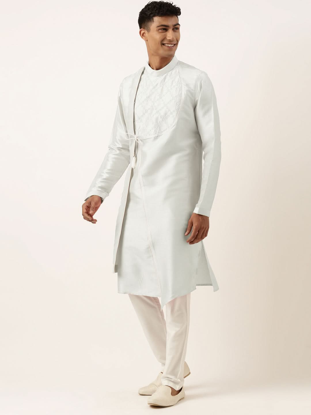 Light Blue Embroidery Angrakha Kurta Set