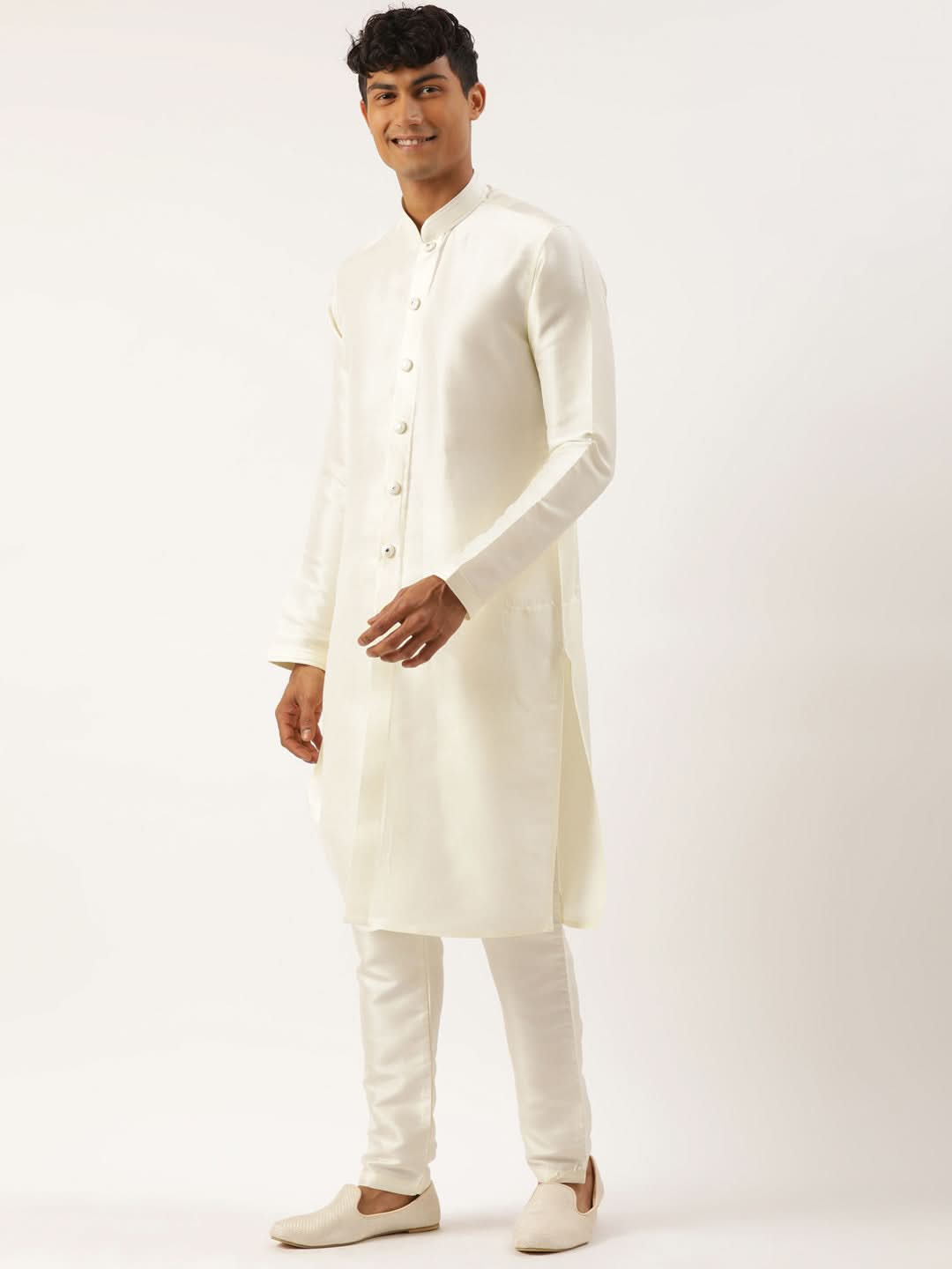 Turquise Mirror Embroidery open Jacket Kurta Set