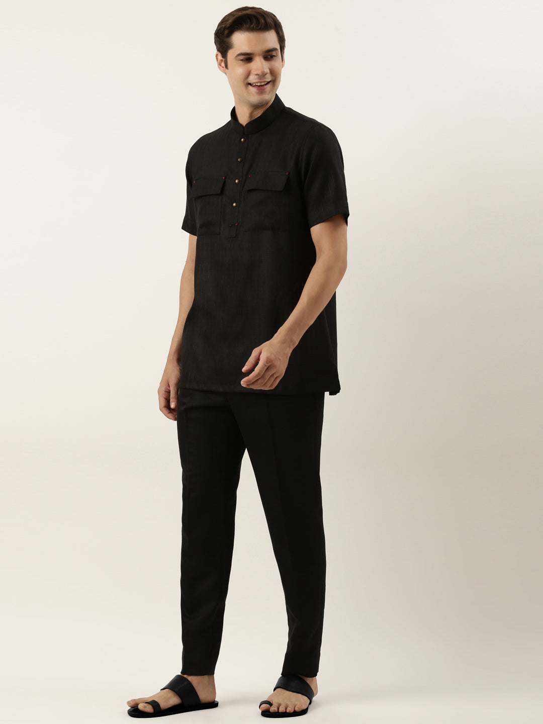 Black Cotton Short Kurta