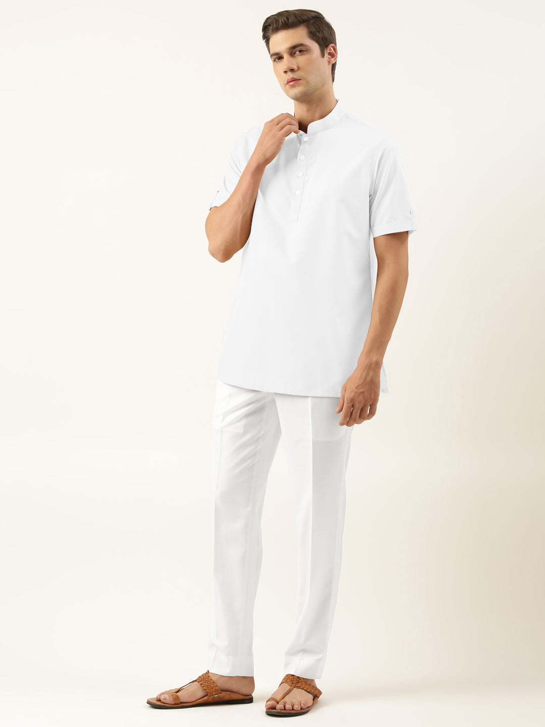 White Cotton Short Kurta Set