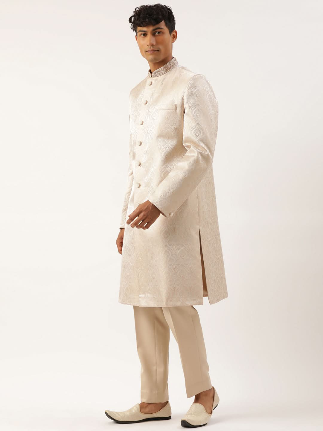 Ivory Gold Jacquard Achkan Set