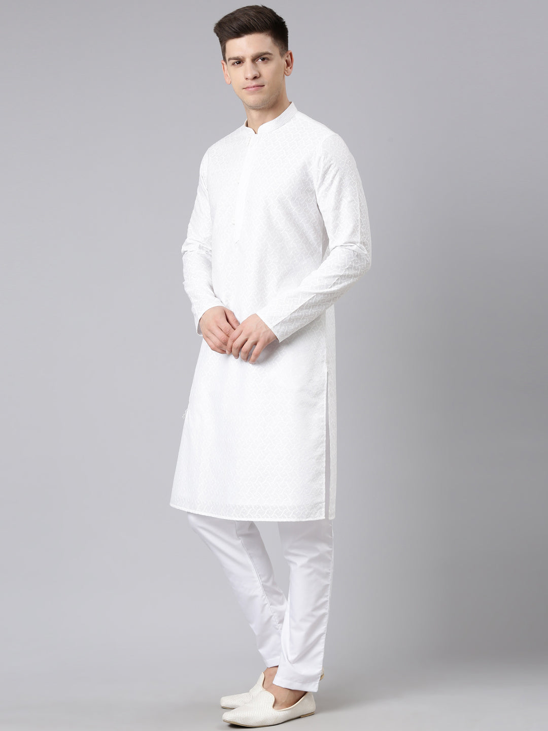 White Cotton Chikankari Kurta Set