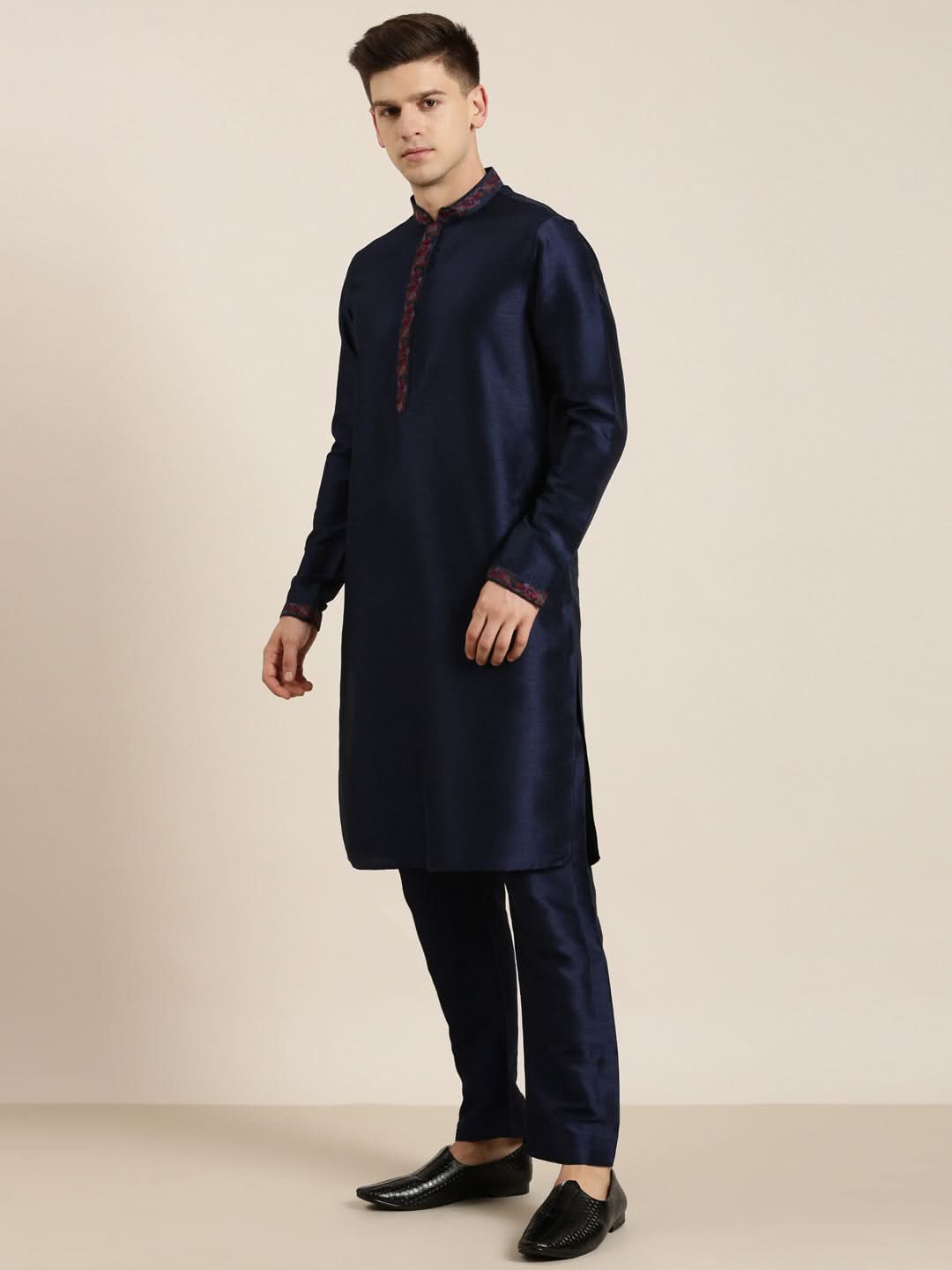 Navy Pashmina Embroidery Kurta Set
