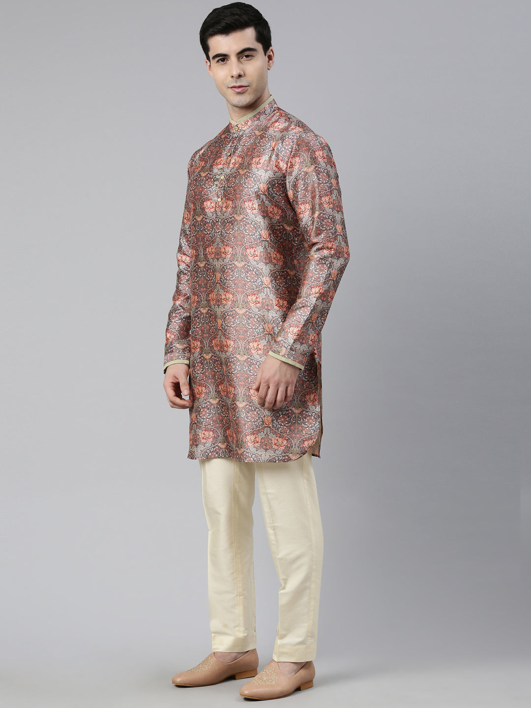 Grey Art Nouveou Floral Printed Kurta