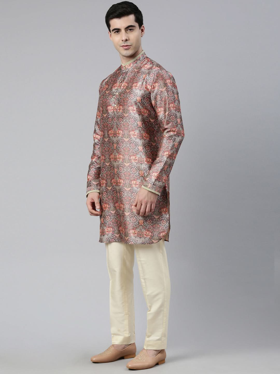 Grey Art Nouveou Floral Printed Kurta