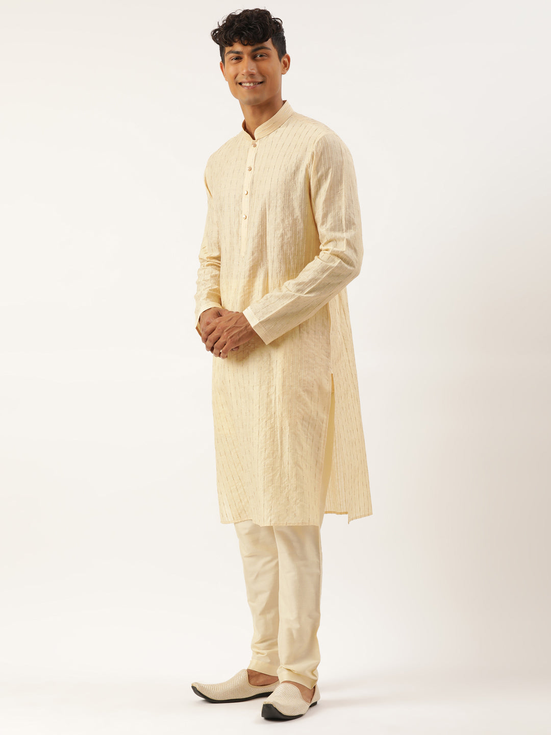 Grey and Beige Printed Jacket with kurta set