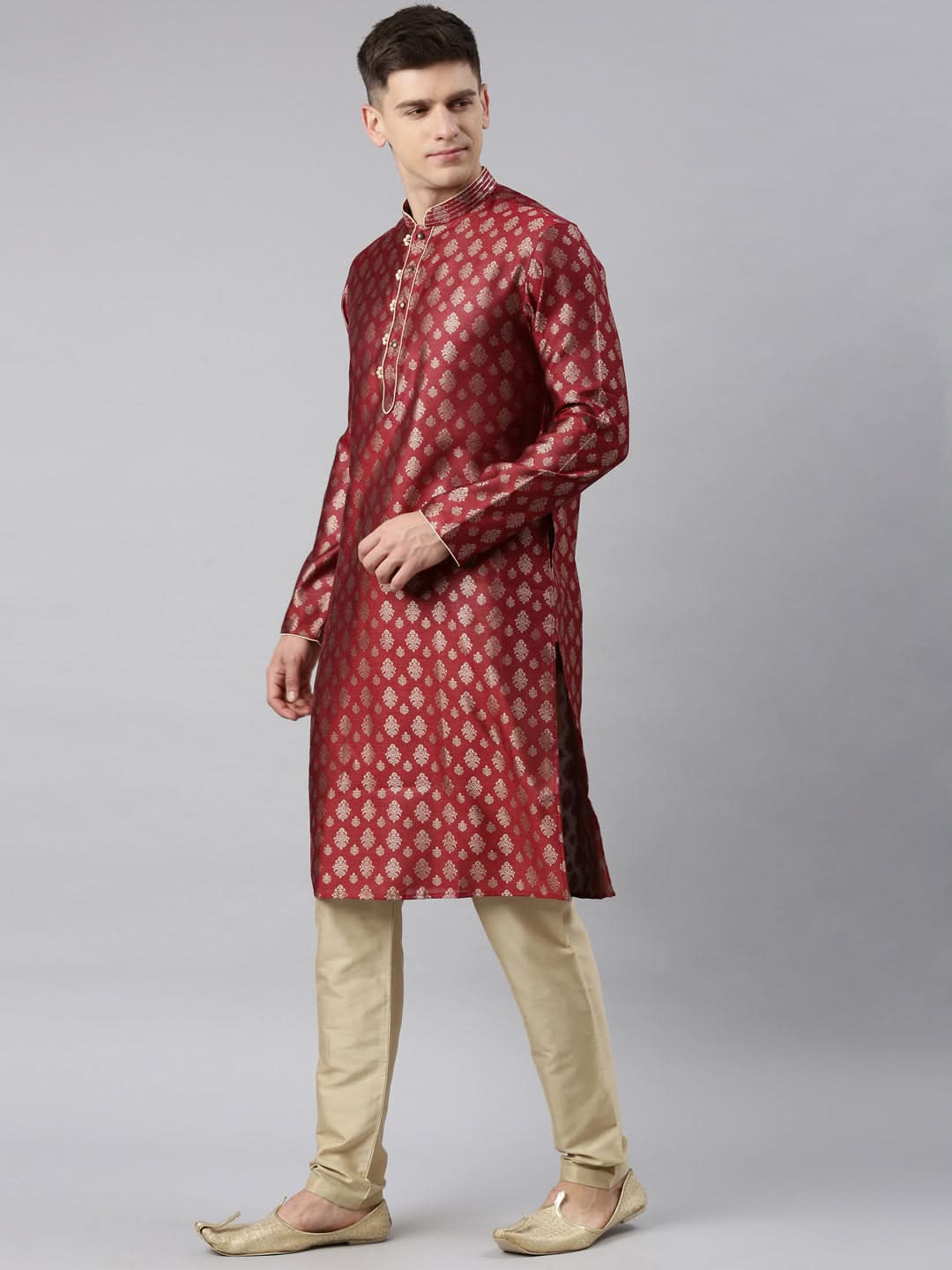 Maroon Jacquard Kurta Set