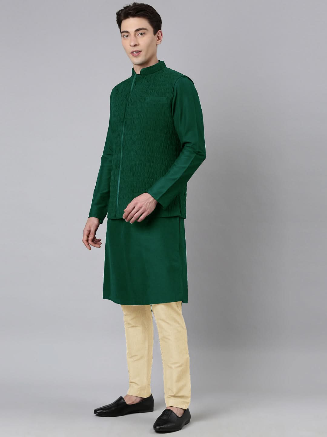 Green Ruching Jacket Kurta Set