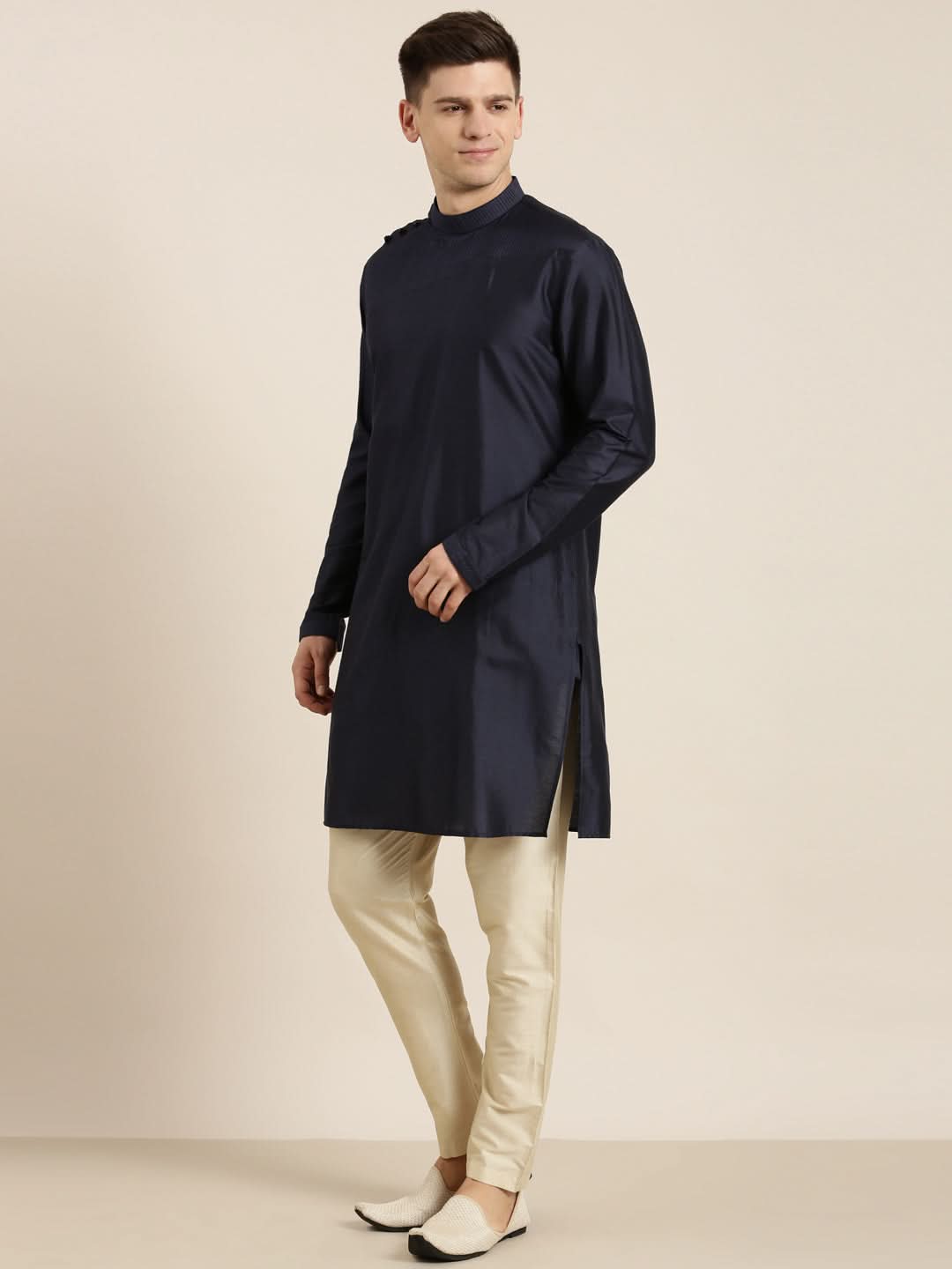 Navy Pleated Kurta Set