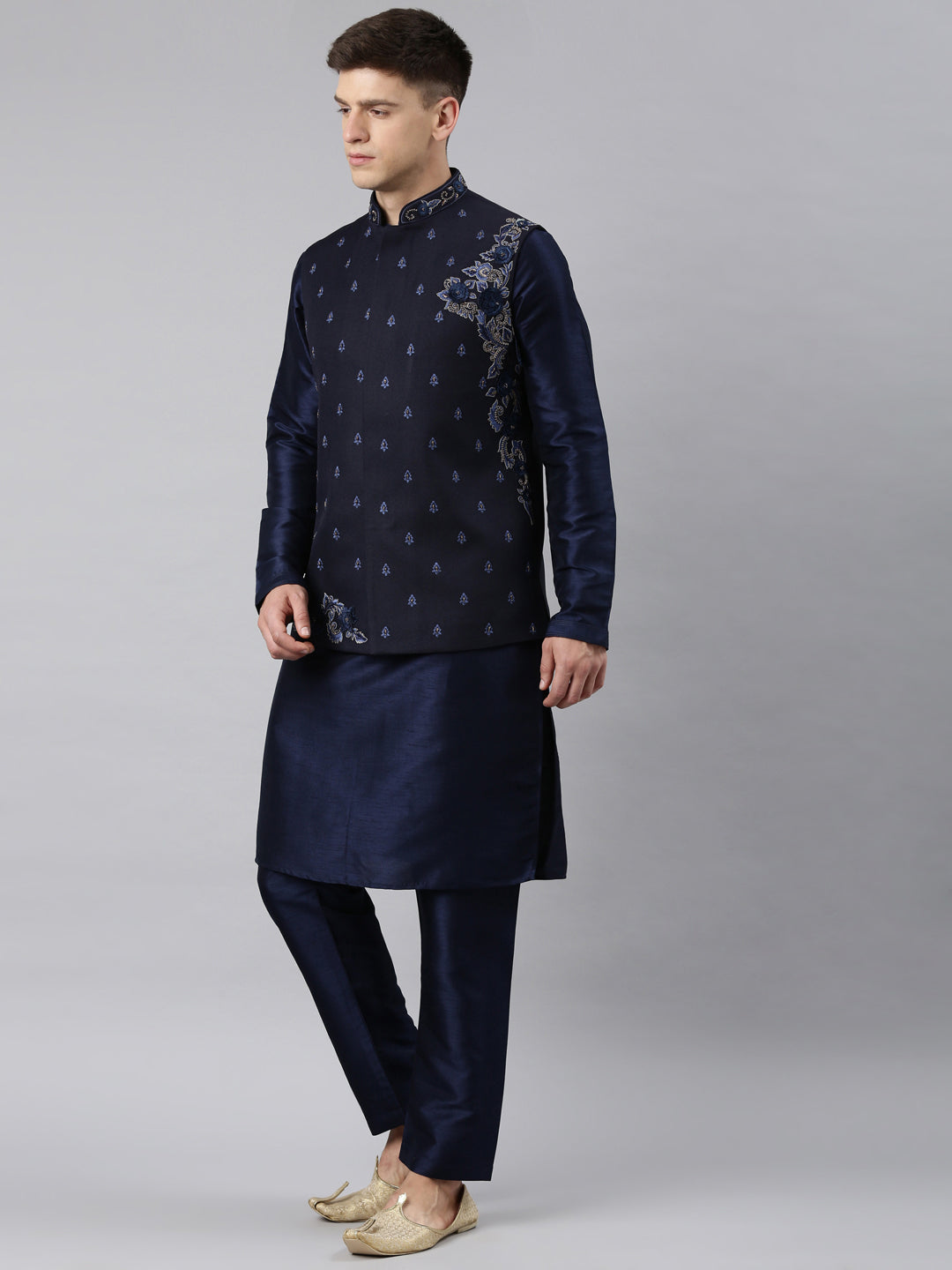 Navy Blue embroidered Jacket And Kurta Set
