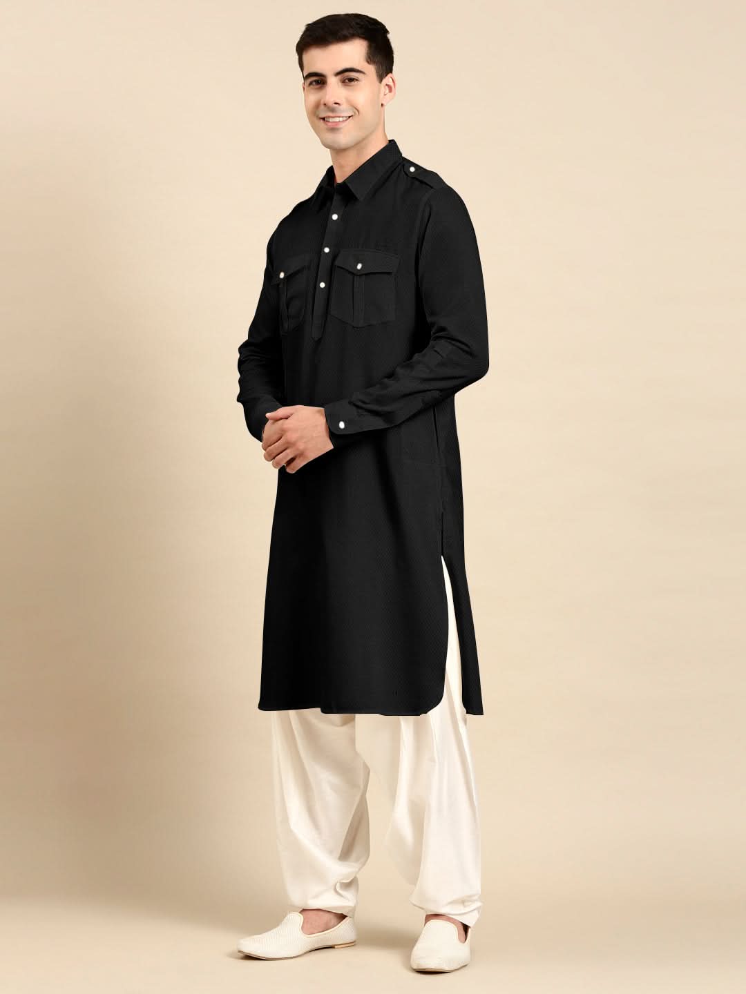 Black Cotton Pathani with Salwar