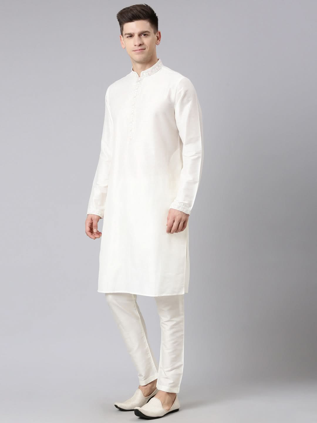 Cream Dori Embroidery Jacket Kurta Set