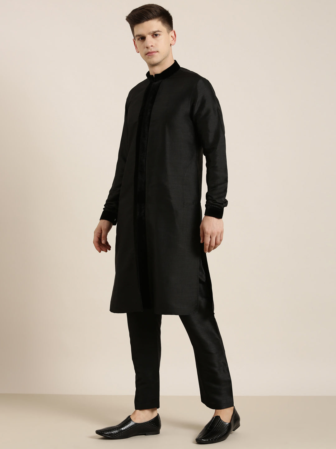 Black Long Jacket Kurta Set