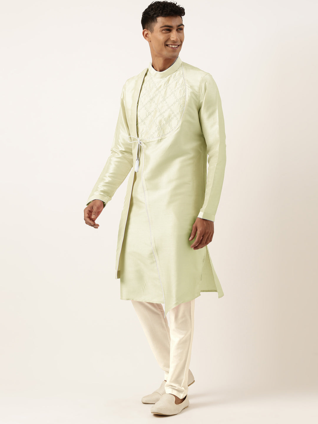 Mint Green Embroidery Angrakha Kurta Set