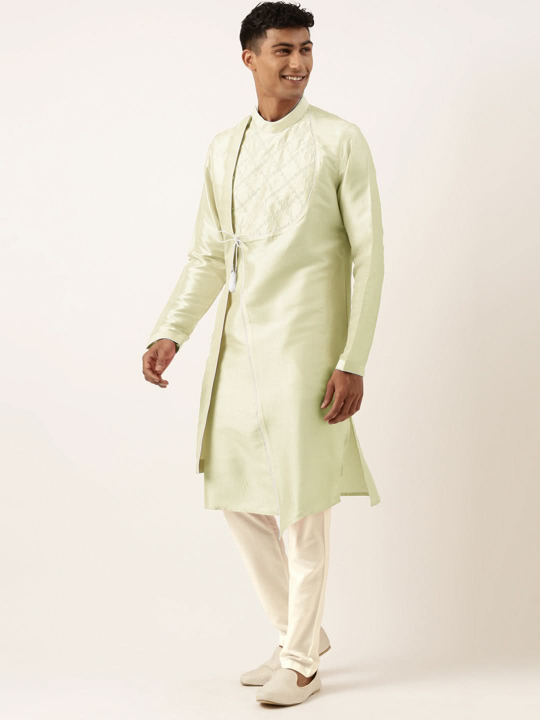 Mint Green Embroidery Angrakha Kurta Set