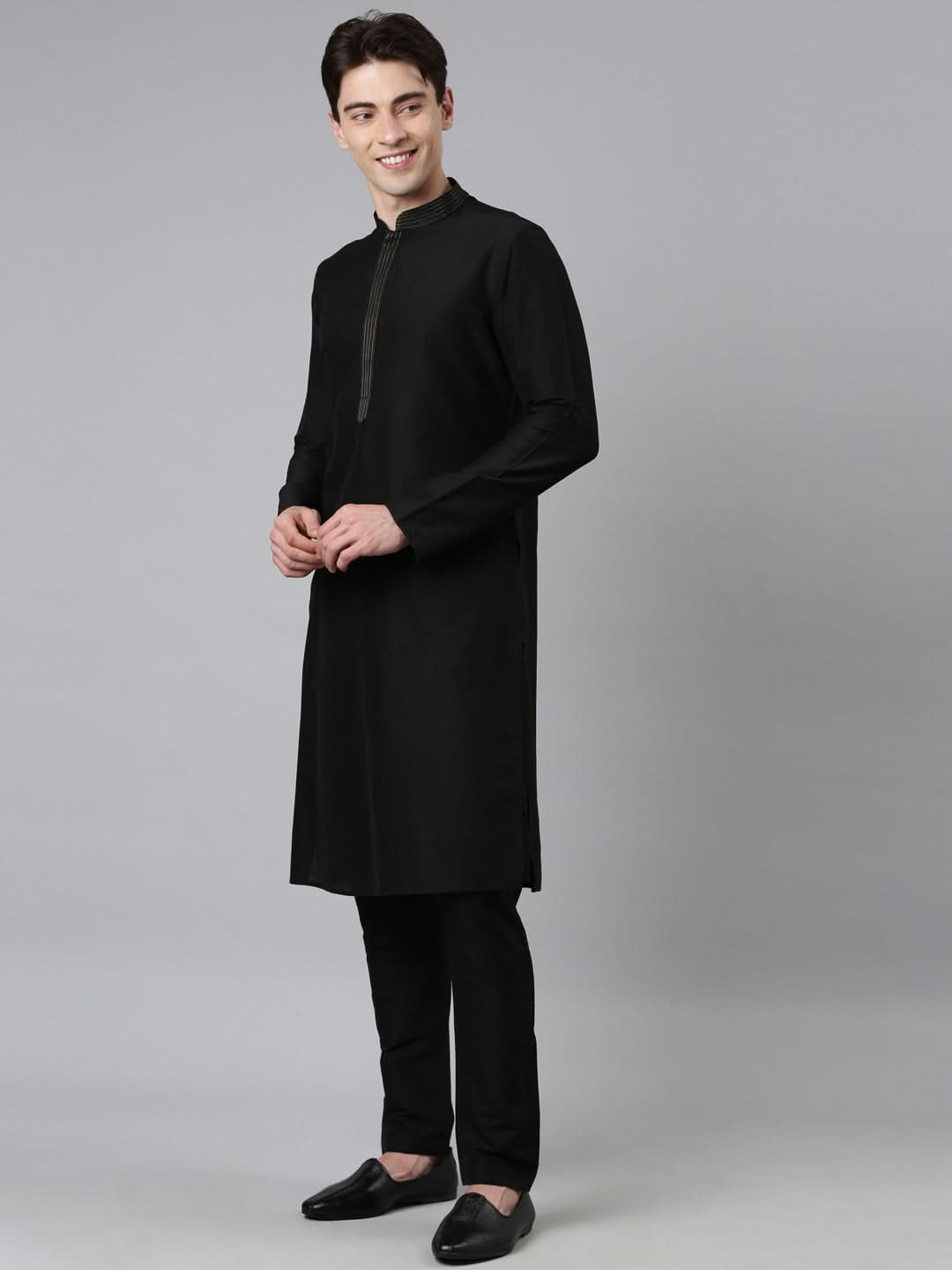 Black Net Printed Jacket With Black Kurta