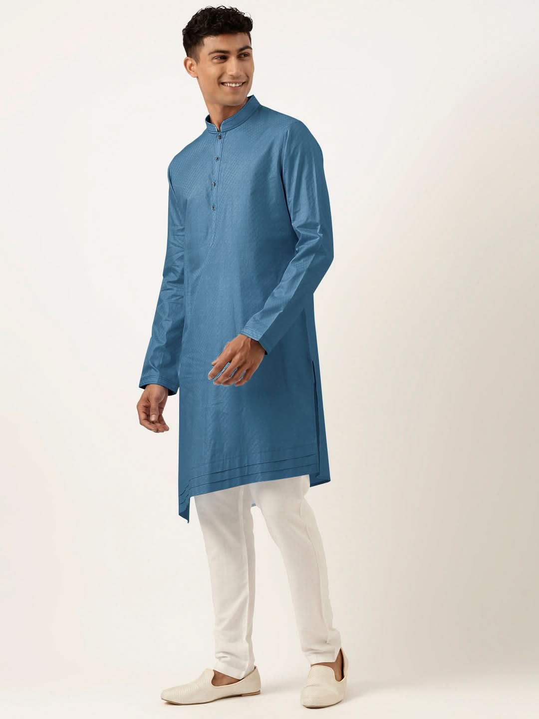 Cobalt Blue Asymmetrical Cotton Kurta Set