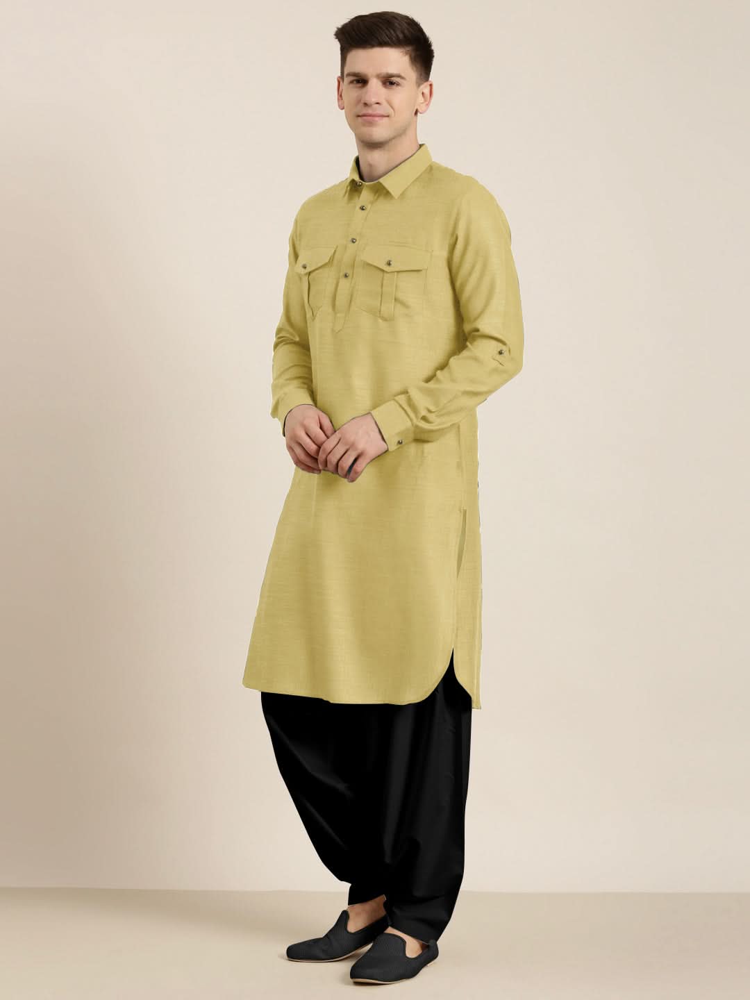 Greenish Beige cotton Pathani with Salwar