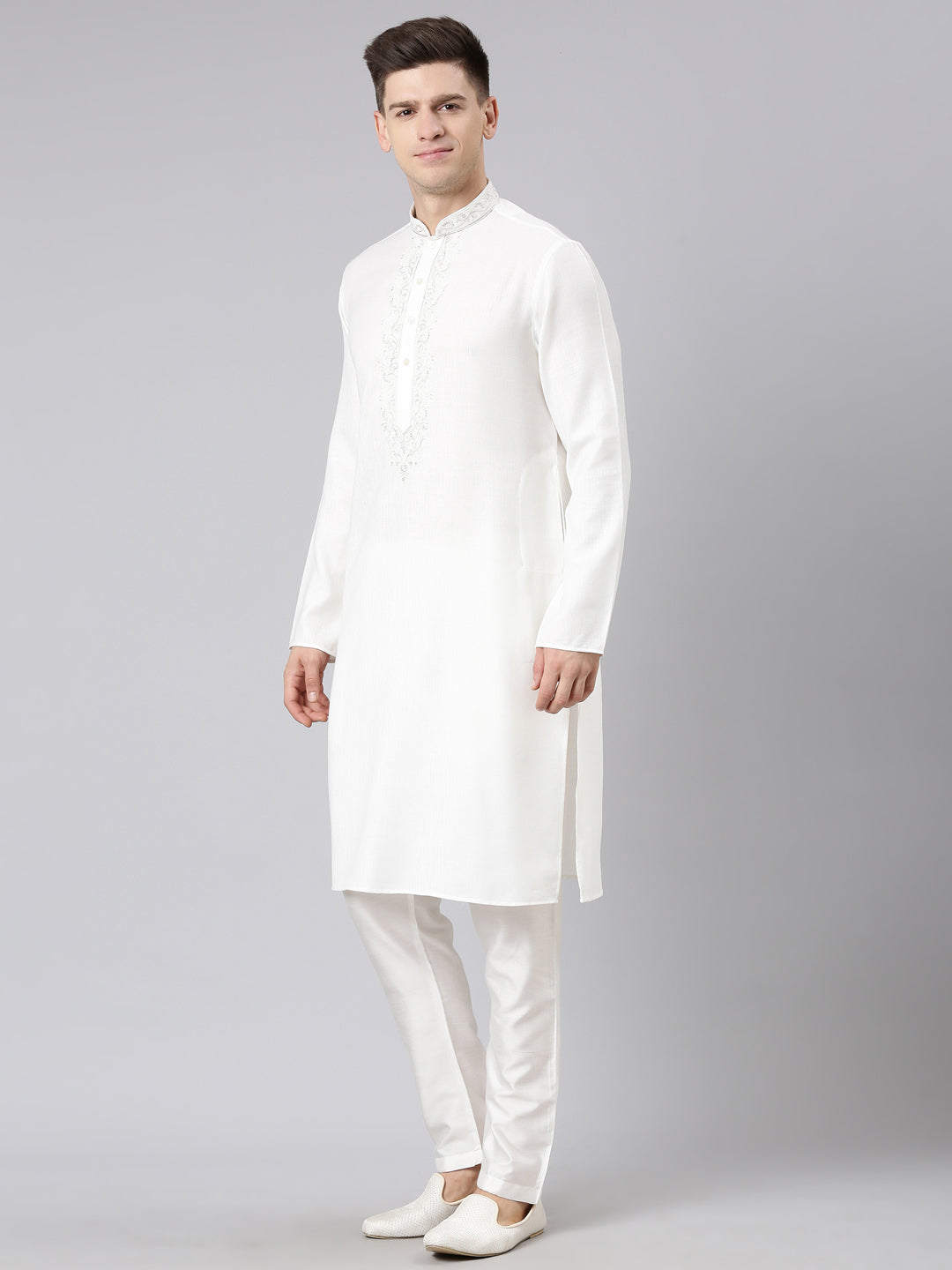 Cream Cotton Dori Embroidery Kurta