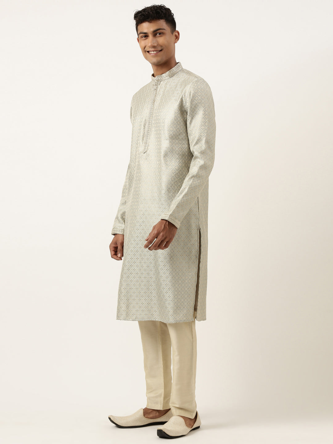 Festive Grey Zari Kurta Set