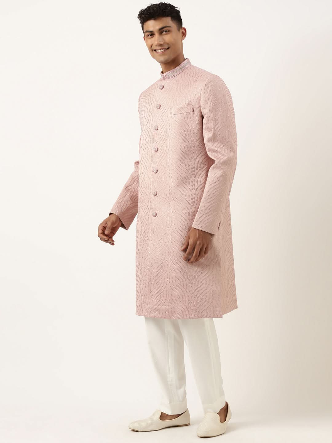 Old Rose Embroidered Indowestern Set