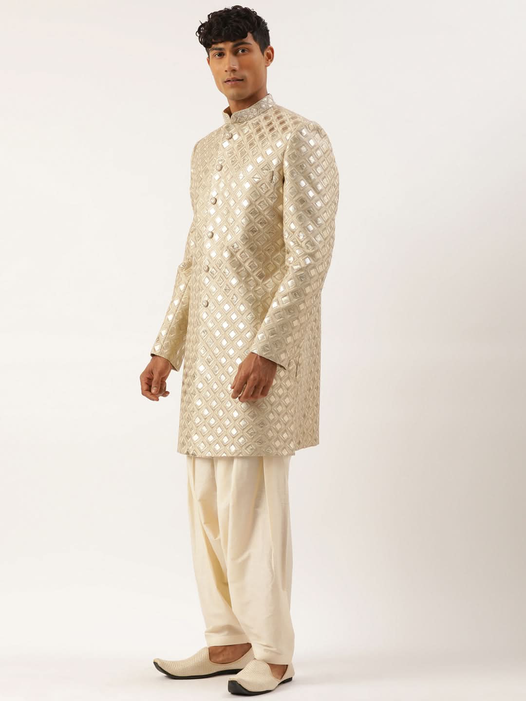 Beige Gold Embriodered Indowestern