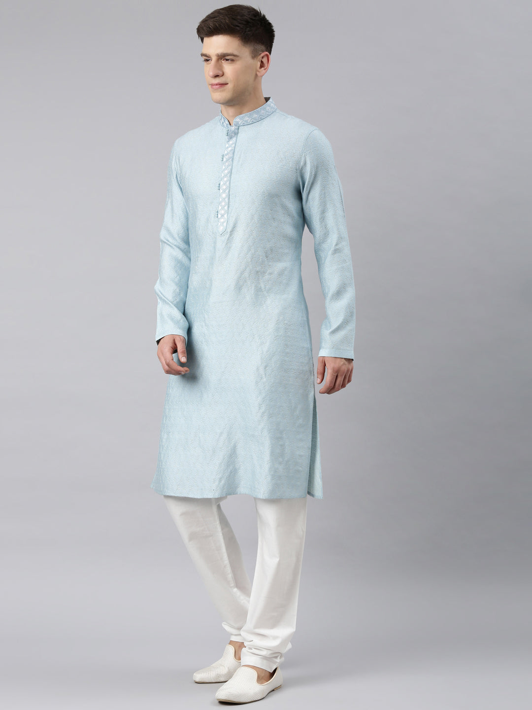 Light blue Jacquard Neck Embroidery Kurta