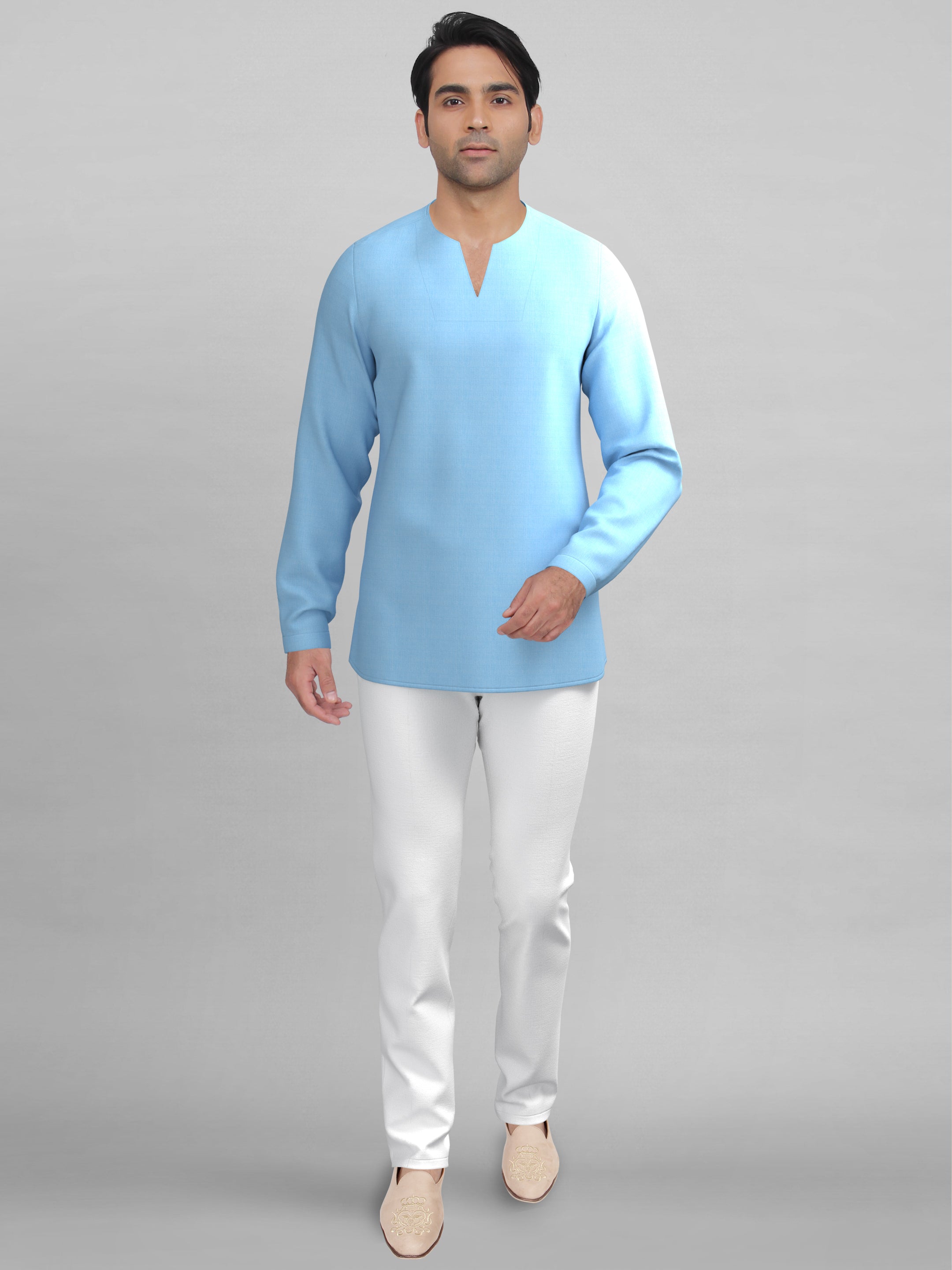 Light blue v-neck Short Kurta