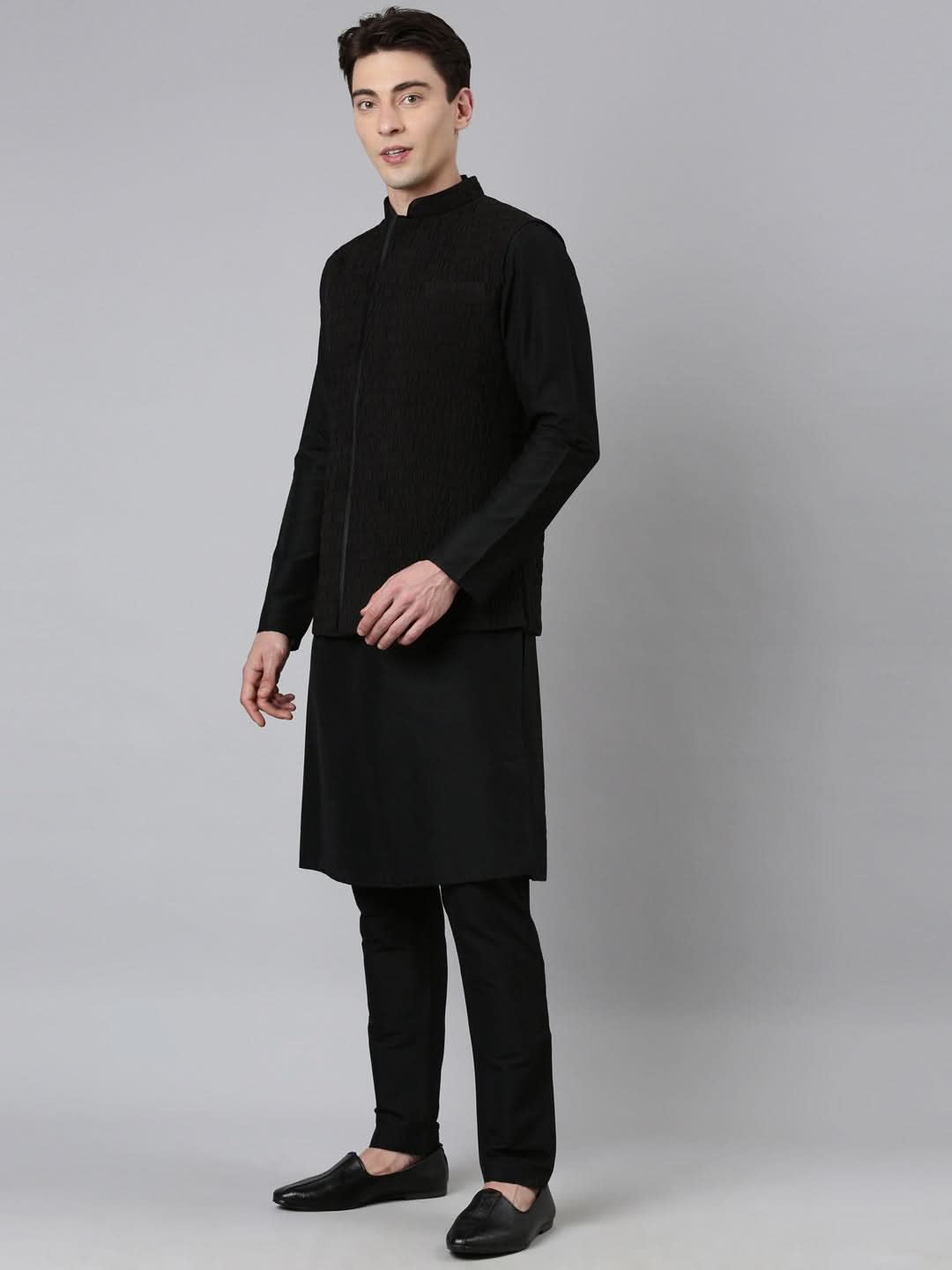 Black Ruching Jacket Kurta Set