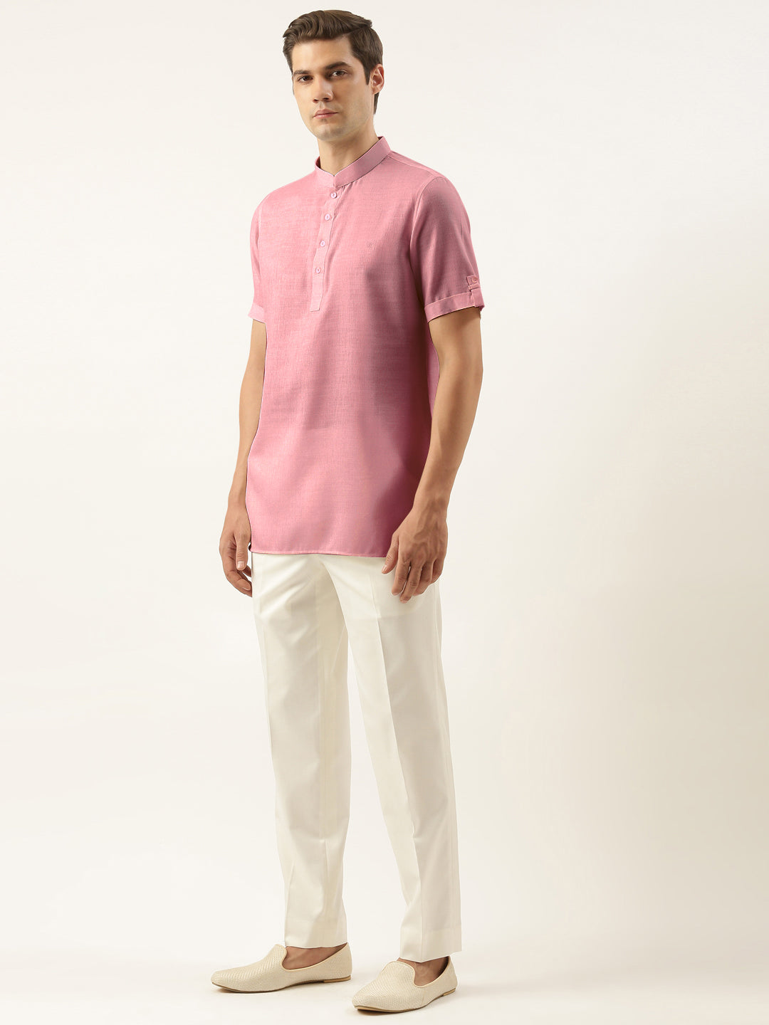 Rose Pink Cotton Short Kurta Set