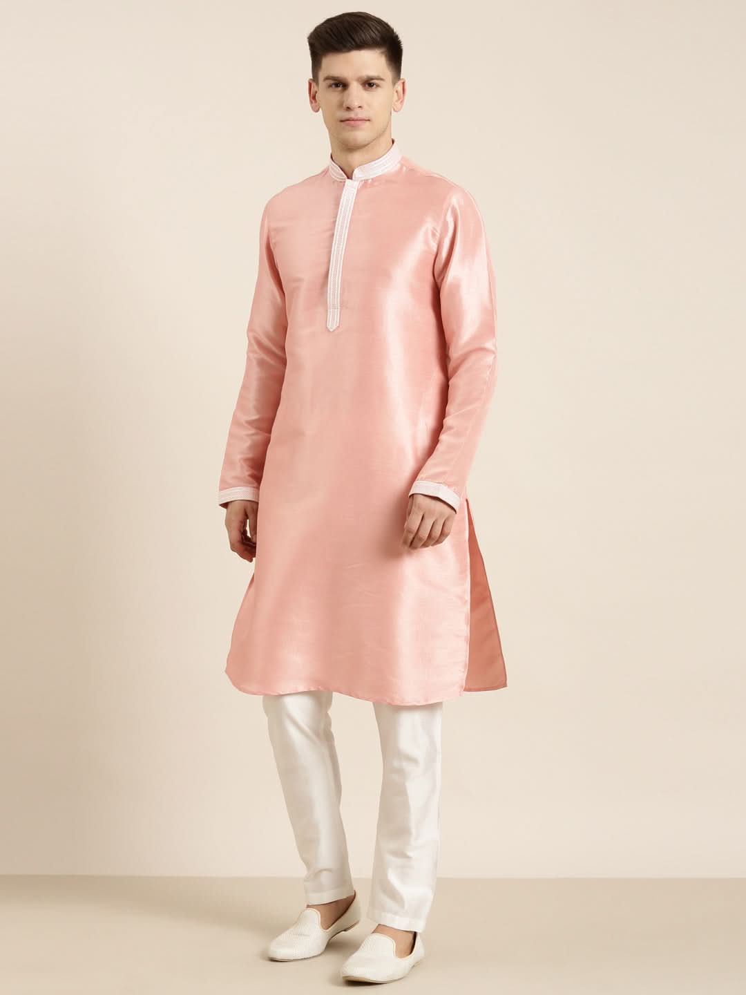 Peach Silk Embroidery Kurta Set