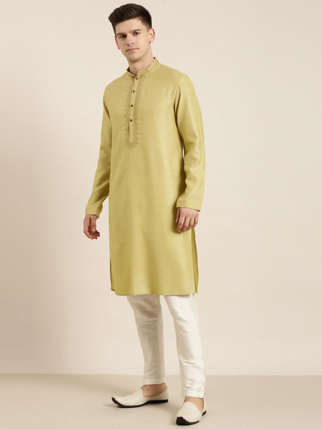 Begish Green cotton Dori Embroidered Kurta