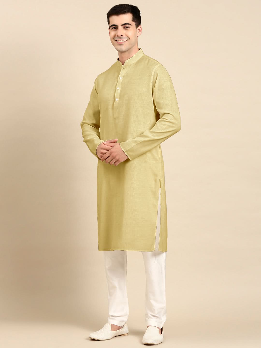 Greenish Beige Twill Weave Cotton Kurta Set