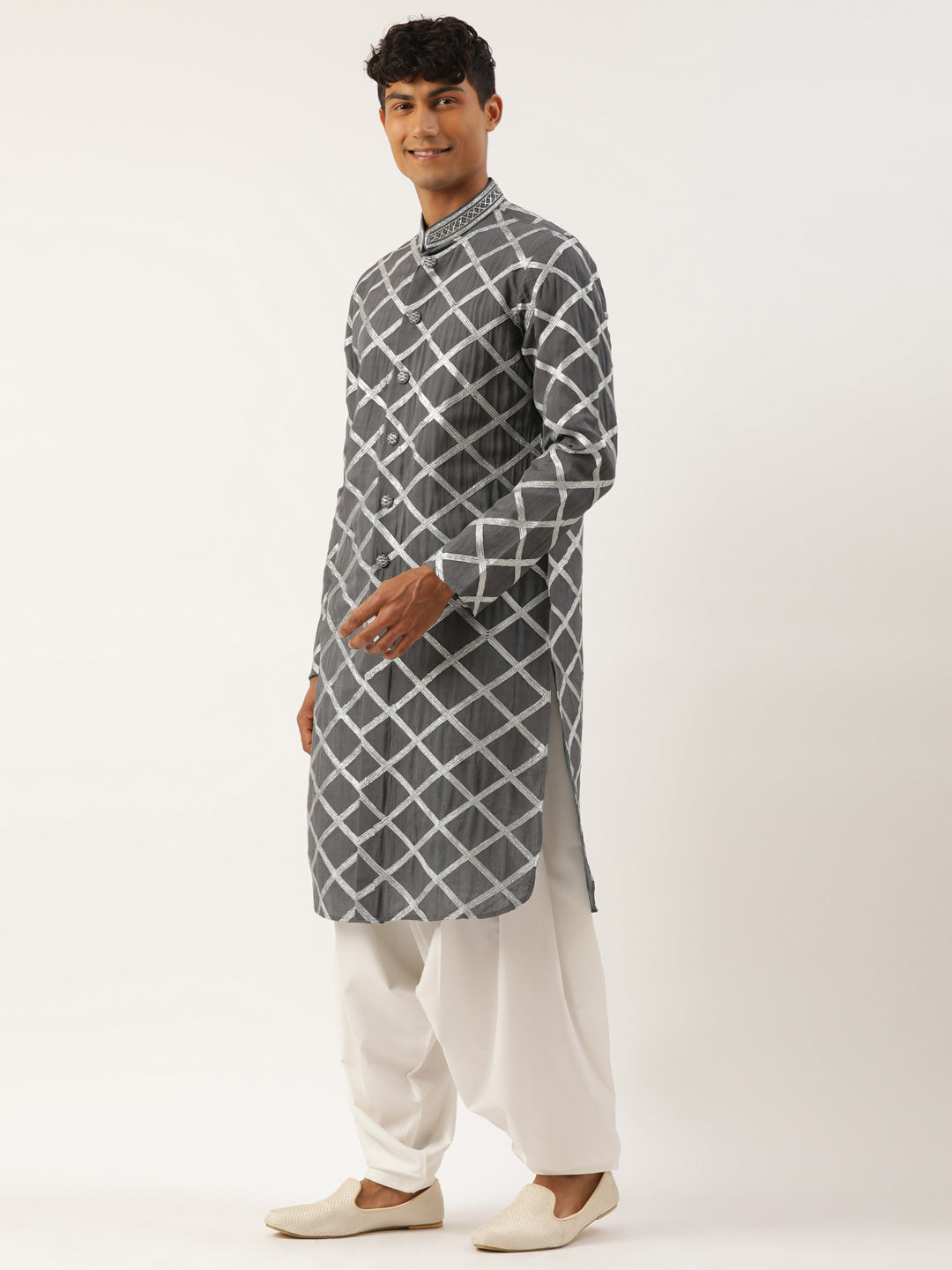 Grey Gota Embroidery Kurta Set