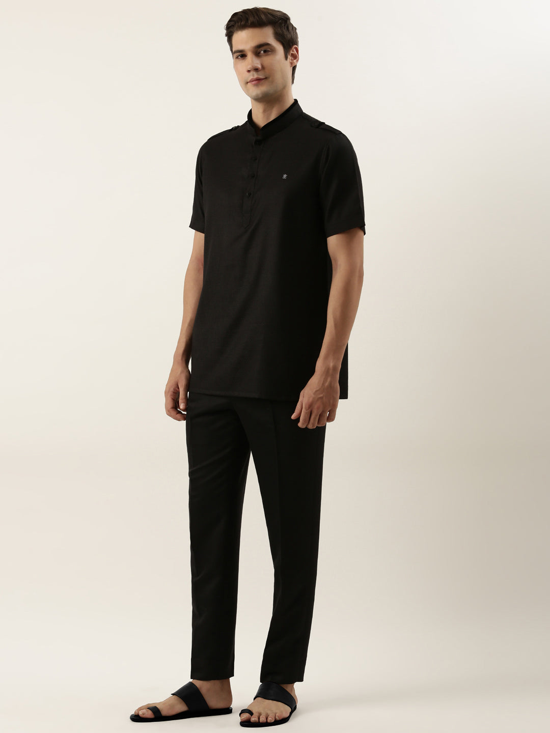 Black Fine Cotton Short Kurta