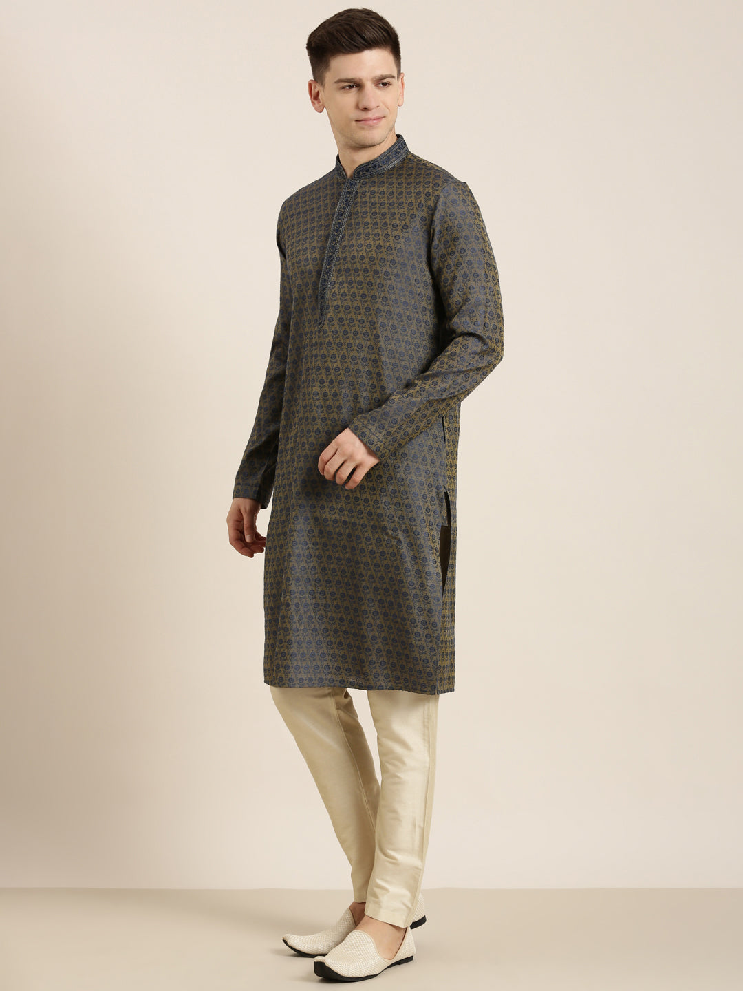 Navy Banarasi Jacquard Kurta Set