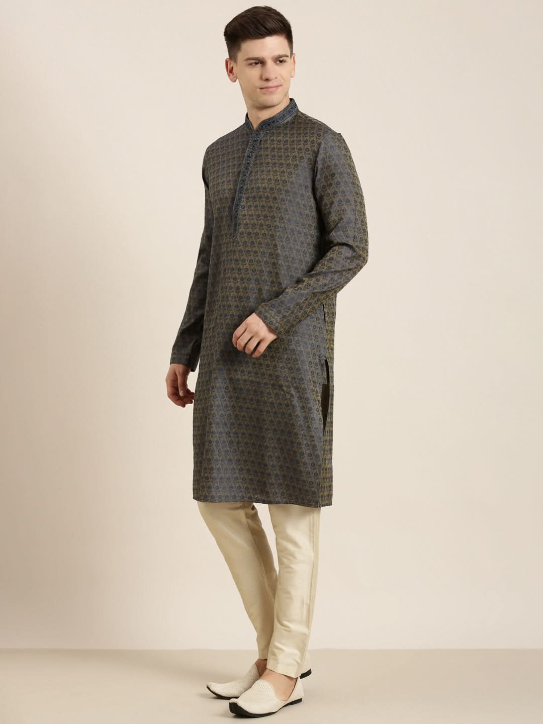 Navy Banarasi Jacquard Kurta Set