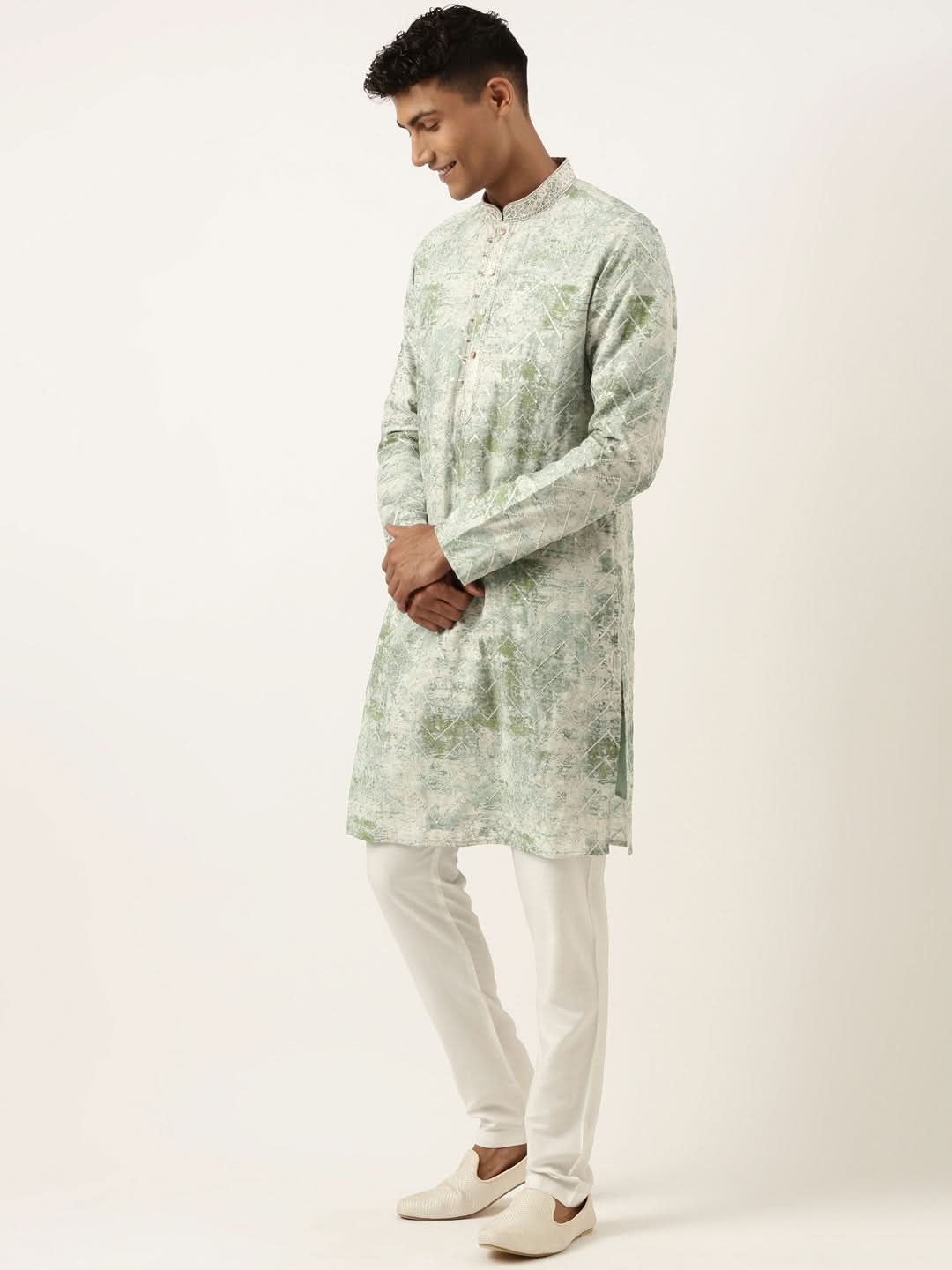 Green Sequin Embroidery Kurta Set